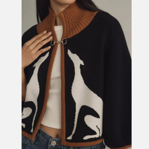 Anthropologie Maeve Dog Knit Cardigan Sweater Cape Greyhound Dogs Shrug L NWT - Picture 2 of 9